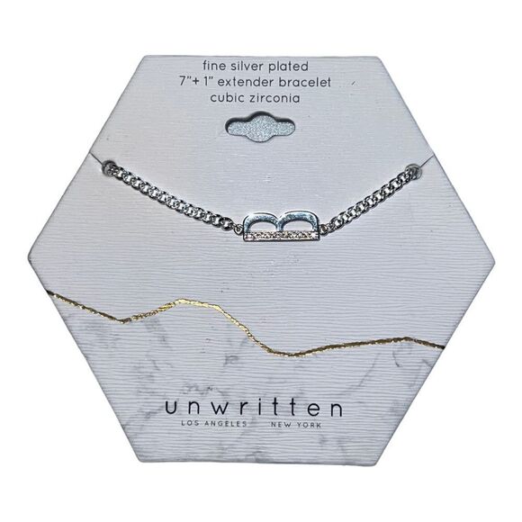 Unwritten Cubic Zirconia Initial Link Bracelet Silver Plated "B" NWT - Picture 2 of 3